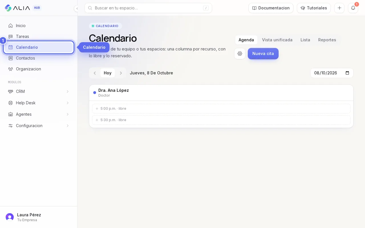 Calendario: Una columna por recurso: lo libre y lo reservado.
